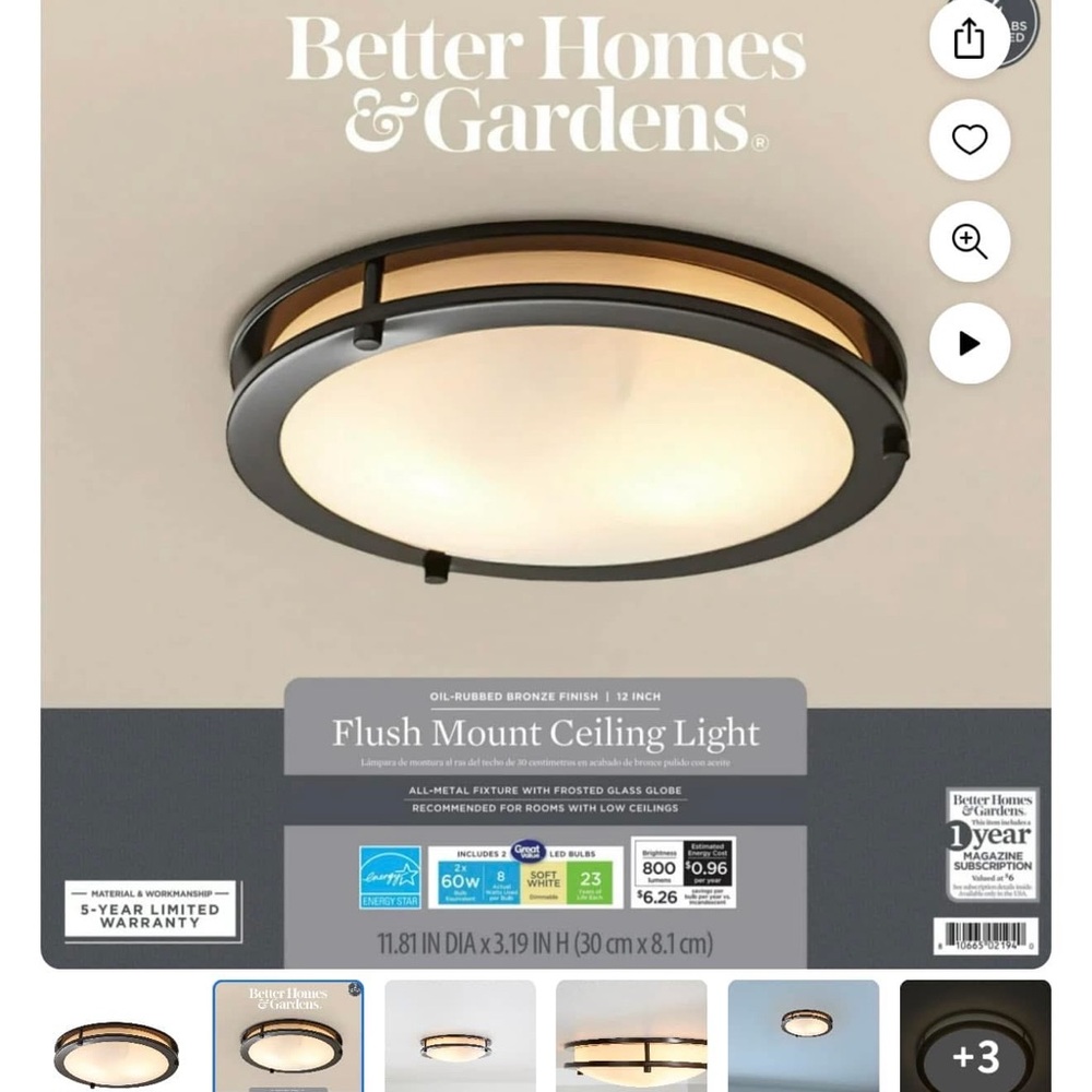 Better Homes & Gardens Bronze Flush Mount Ceiling Light